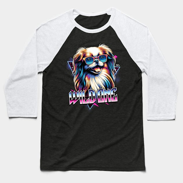 Wild One Japanese Chin Dog Baseball T-Shirt by Miami Neon Designs